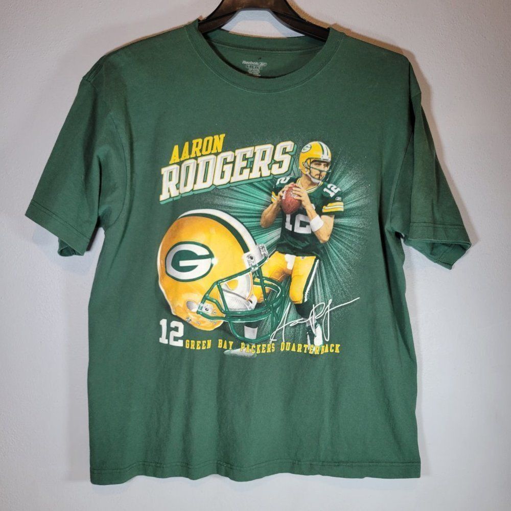 Aaron Rodgers Reebok Green Bay Packers T-Shirt - Size L, #12 QB